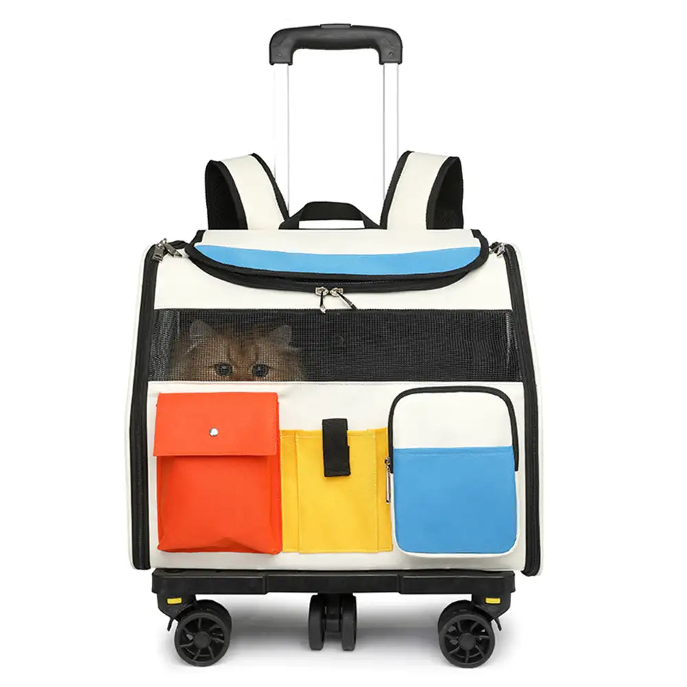Pet Carrier Backpack with Wheels Convertible Travel Bag for Cats Dogs Breathable Mesh Multi-Pocket — Image 13