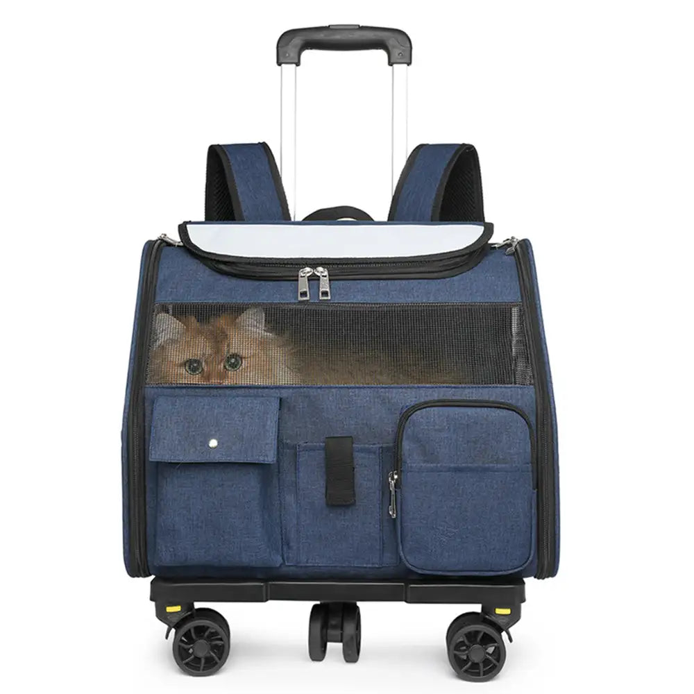 Pet Carrier Backpack with Wheels Convertible Travel Bag for Cats Dogs Breathable Mesh Multi-Pocket — Image 4