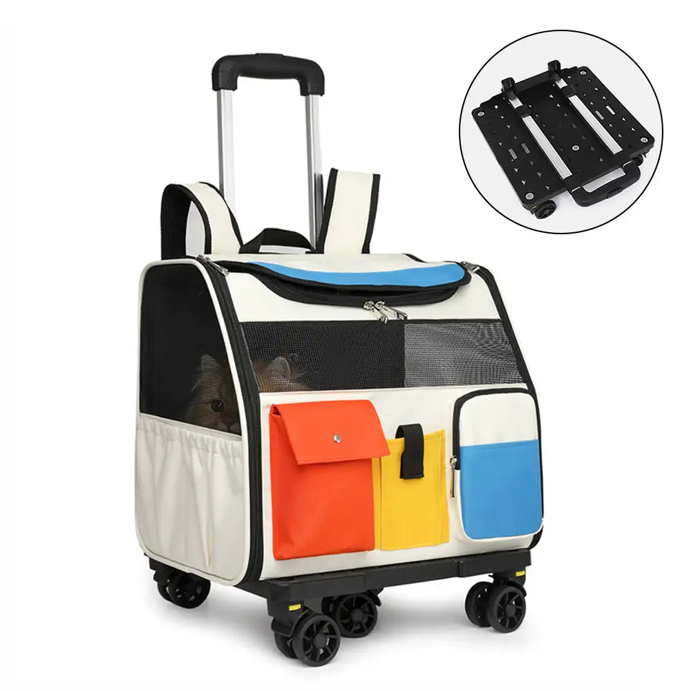 Pet Carrier Backpack with Wheels Convertible Travel Bag for Cats Dogs Breathable Mesh Multi-Pocket — Image 9
