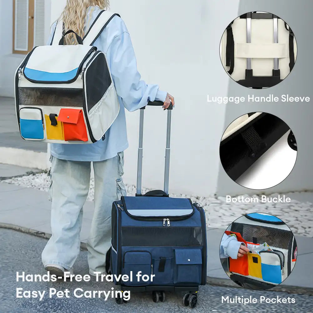 Pet Carrier Backpack with Wheels Convertible Travel Bag for Cats Dogs Breathable Mesh Multi-Pocket — Image 7