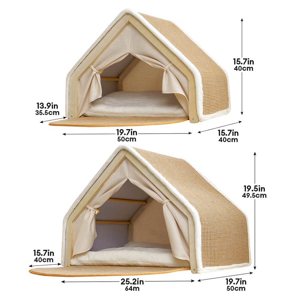 Luxury Cat House Tent with Scratching Surface Beige Foldable Indoor Pet Shelter — Image 9