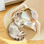 Luxury Cat House Tent with Scratching Surface Beige Foldable Indoor Pet Shelter — Image 4