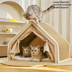 Luxury Cat House Tent with Scratching Surface Beige Foldable Indoor Pet Shelter — Image 7