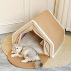 Luxury Cat House Tent with Scratching Surface Beige Foldable Indoor Pet Shelter — Image 8
