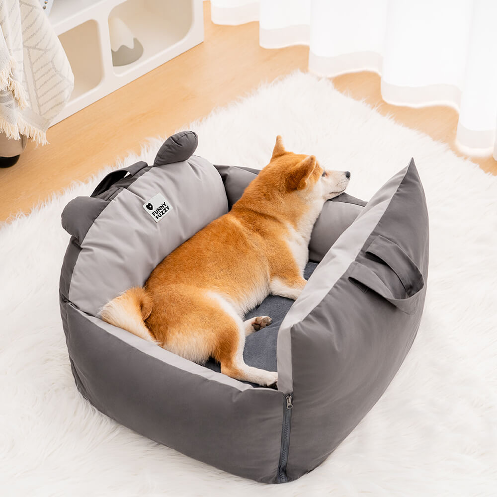 Funny Fuzzy Pet Car Seat Bed Convertible Travel Carrier with Safety Strap and Zipper Design — Image 8