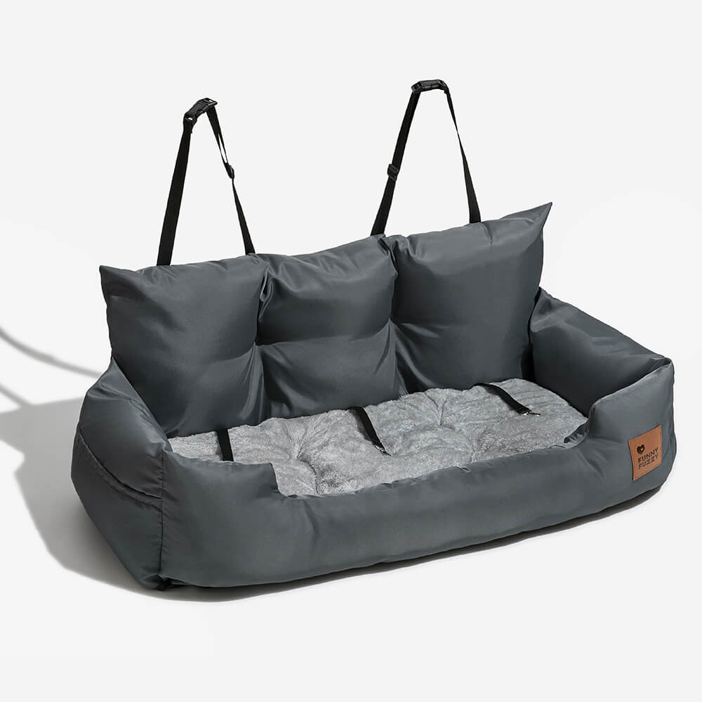 Funny Fuzzy Pet Car Seat Bed Plush Cushion Safety Belts Gray — Image 24