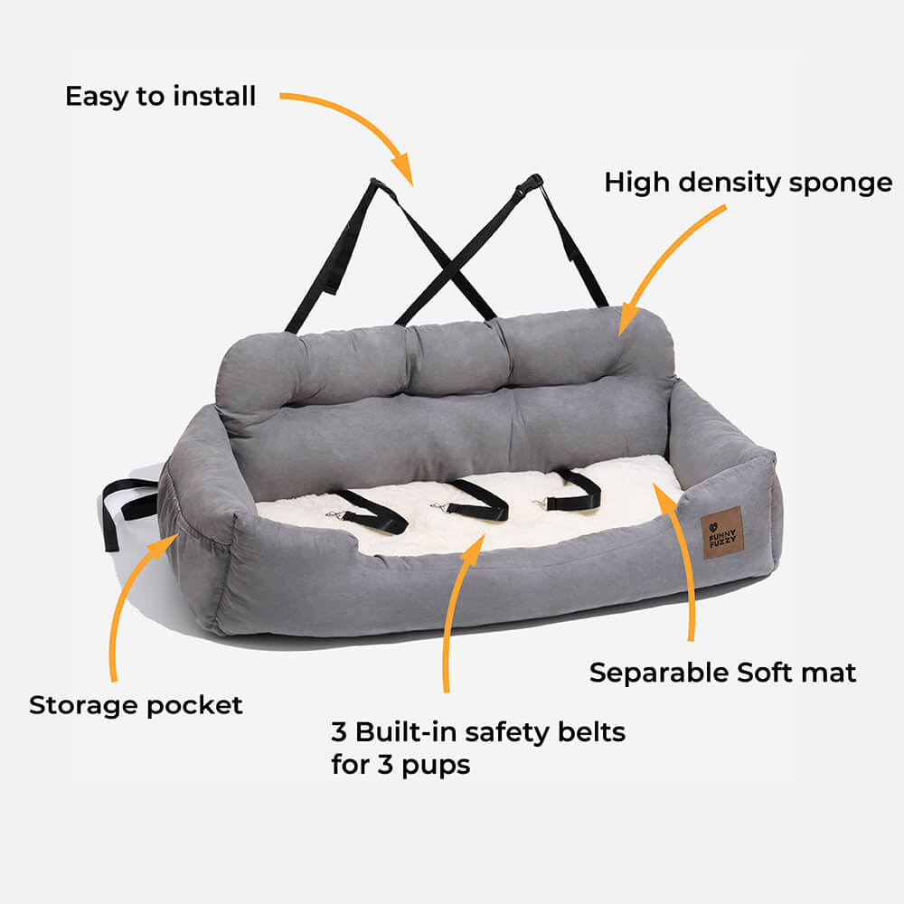 Funny Fuzzy Pet Car Seat Bed Plush Cushion Safety Belts Gray — Image 3