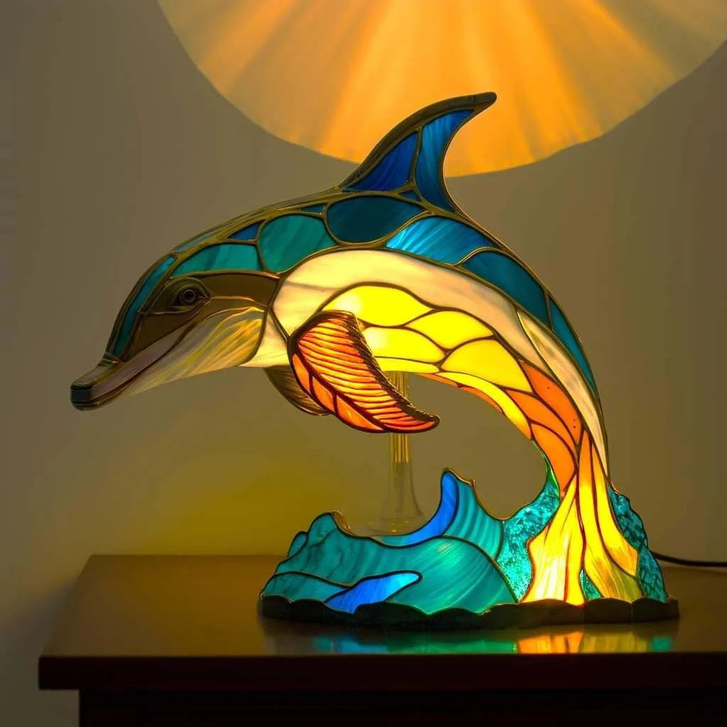 Handcrafted Stained Glass Animal Table Lamp Multicolor Decorative Accent Light — Image 3