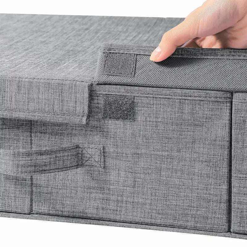Underbed Storage Organizer Grey Fabric Foldable Box with Lid for Clothes and Blankets — Image 7