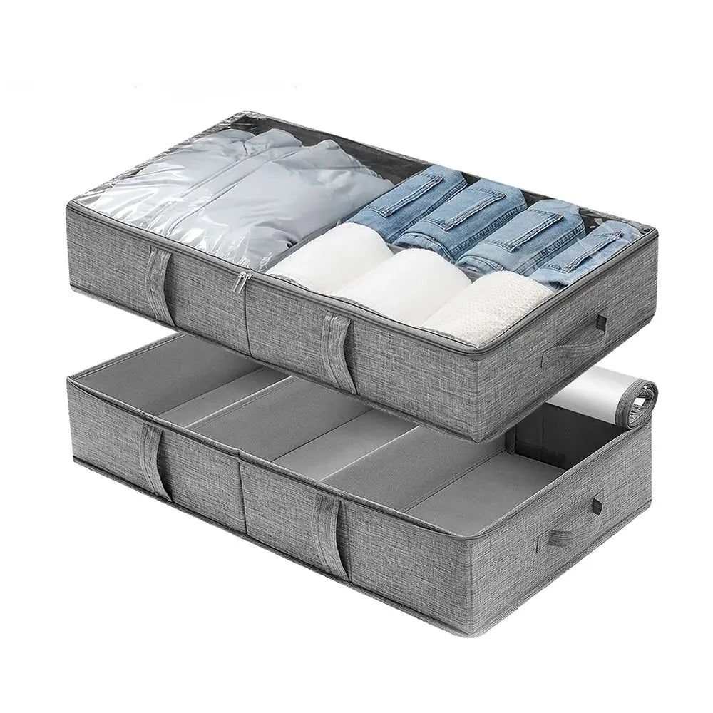 Underbed Storage Organizer Grey Fabric Foldable Box with Lid for Clothes and Blankets — Image 8
