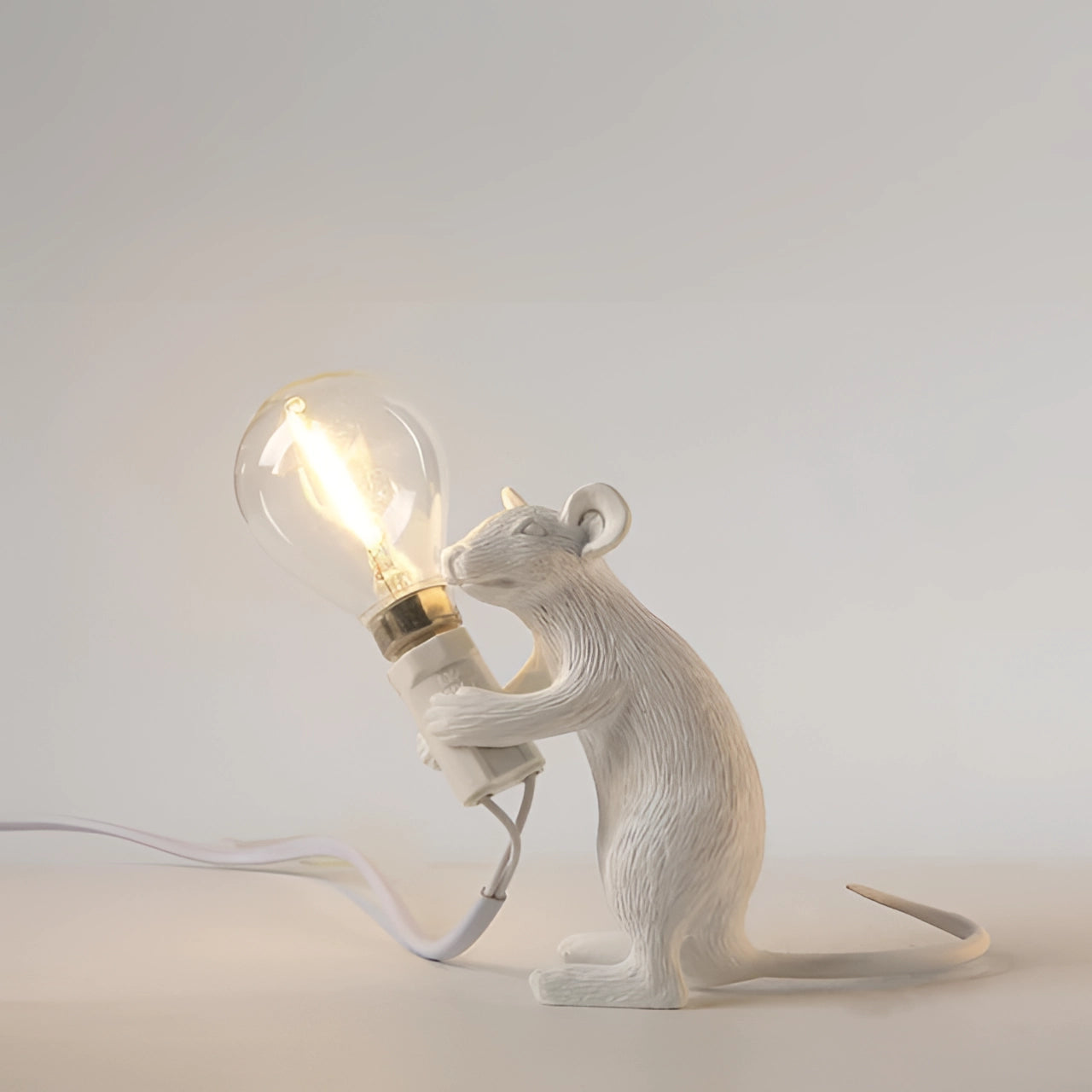 Resin Mouse Table Lamp Animal Night Light Home Decor Gold White LED — Image 9