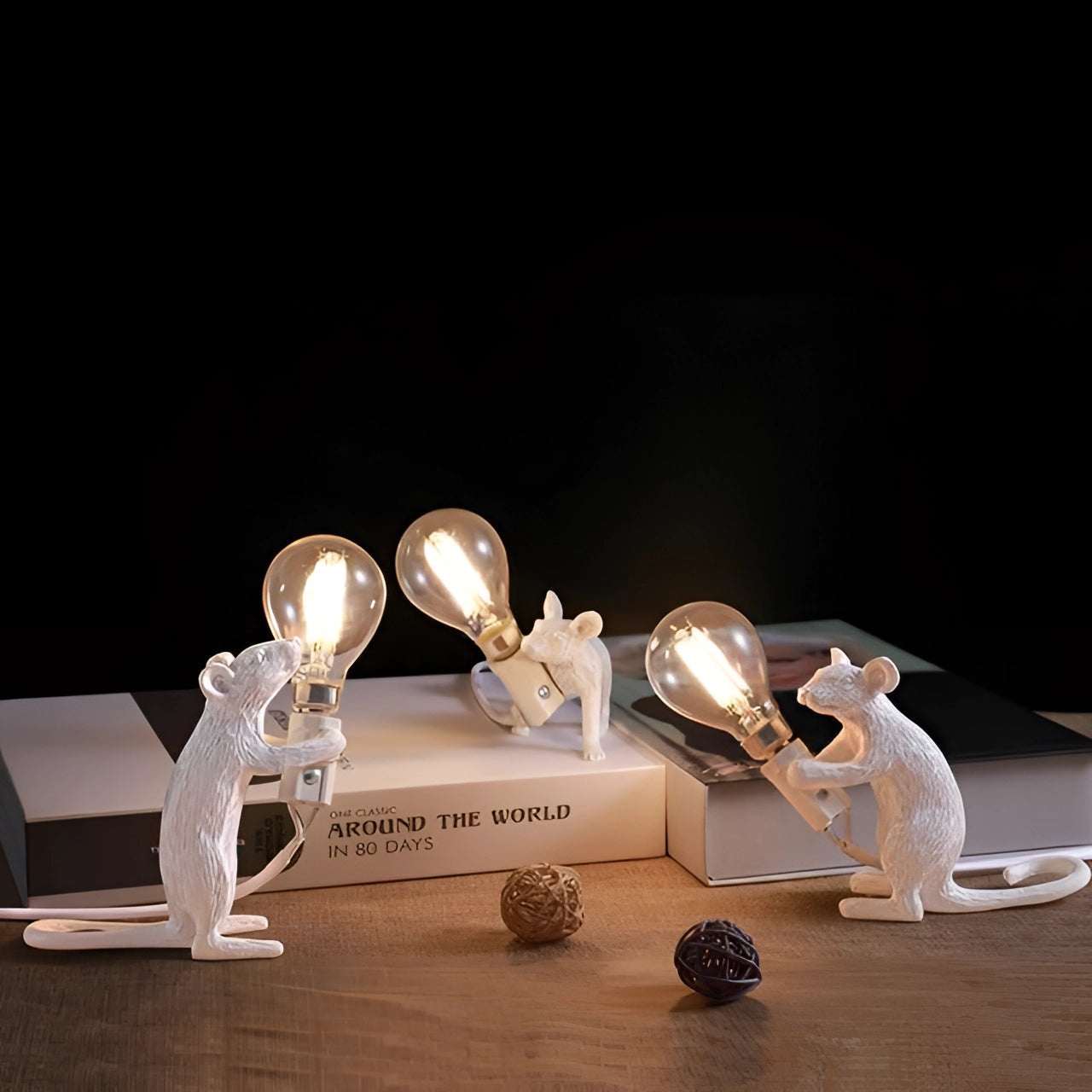 Resin Mouse Table Lamp Animal Night Light Home Decor Gold White LED — Image 11