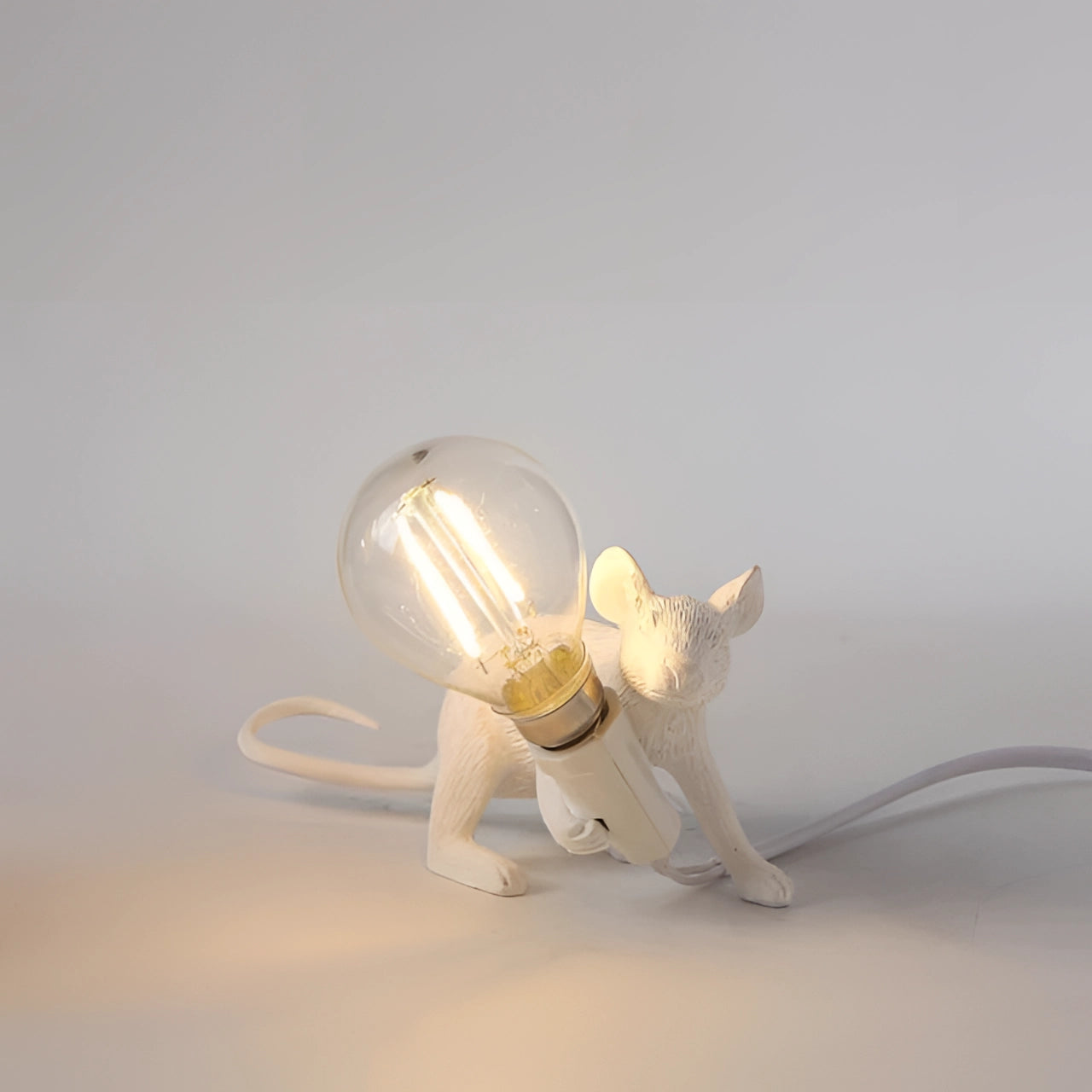 Resin Mouse Table Lamp Animal Night Light Home Decor Gold White LED — Image 8