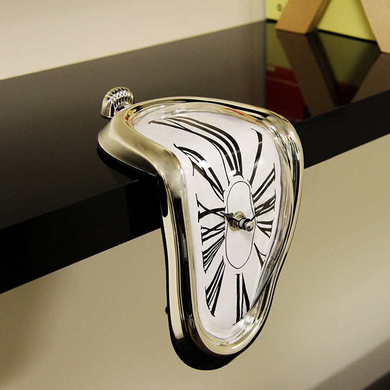 Modern Melting Shelf Clock Roman Numerals Art-Inspired Desk Decor Silver — Image 7