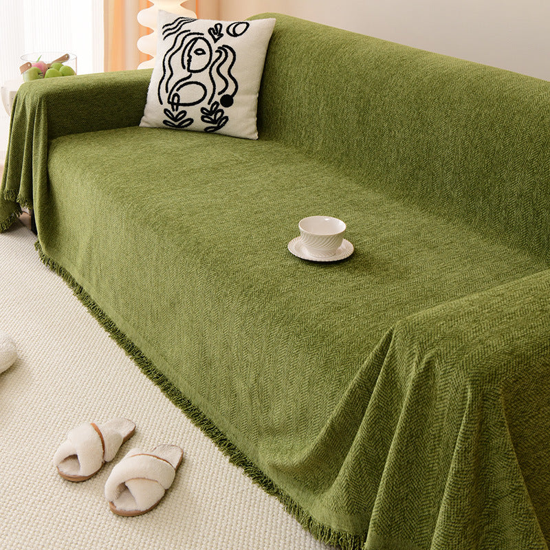 Luxury Sofa Cover Cotton Blend Herringbone Pattern Green Washable Protector — Image 2