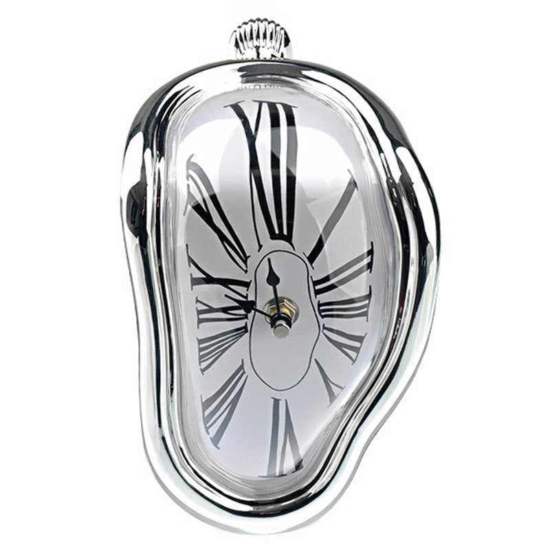 Modern Melting Shelf Clock Roman Numerals Art-Inspired Desk Decor Silver — Image 8