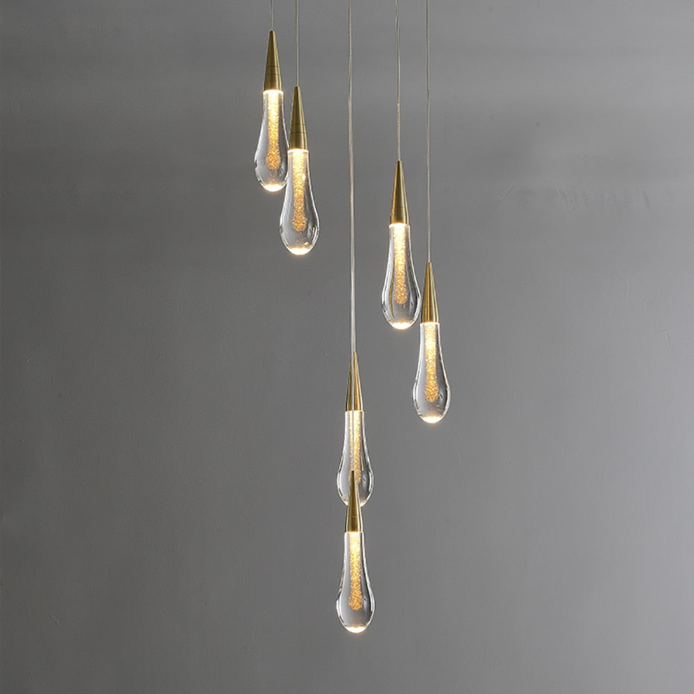 Modern LED Pendant Light Fixture Teardrop Gold Finish Adjustable Height — Main Image