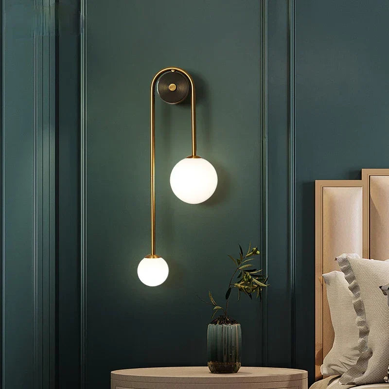 Modern Wall Sconce Light Fixture Iron Frosted Glass Dual Globe 56cm Gold — Image 7