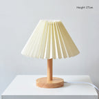 Elegant Wooden Table Lamp with Pleated Shade - Beige & White, Solid Wood, 27cm/32cm — Image 2