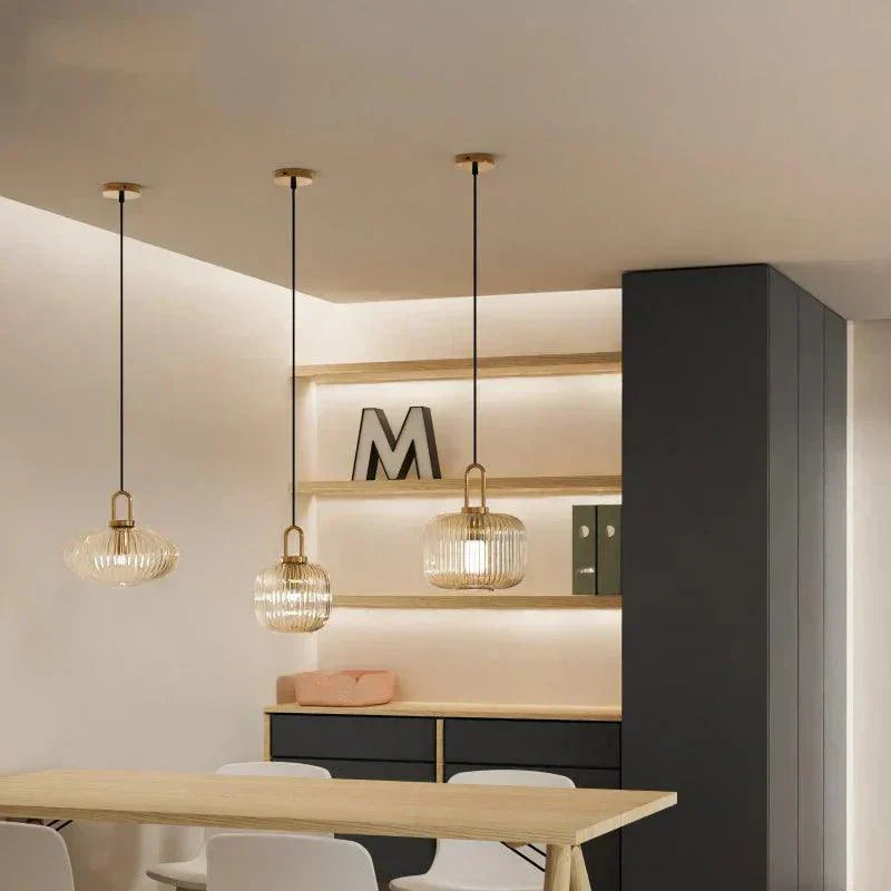 Modern Glass Pendant Light Fixture with Brass Finish for Dining Room or Kitchen — Main Image