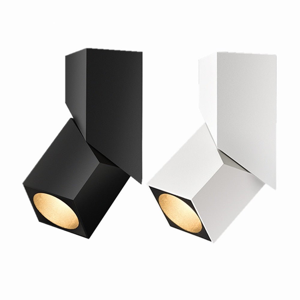 Modern Geometric Rotatable Ceiling Light - Black & White Metal, Adjustable — Main Image