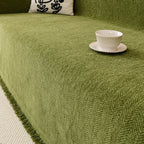 Luxury Sofa Cover Cotton Blend Herringbone Pattern Green Washable Protector — Image 5