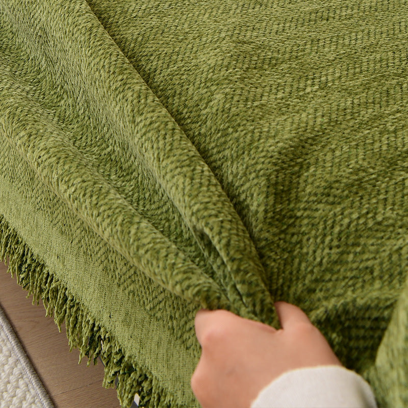 Luxury Sofa Cover Cotton Blend Herringbone Pattern Green Washable Protector — Image 4
