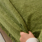 Luxury Sofa Cover Cotton Blend Herringbone Pattern Green Washable Protector — Image 4