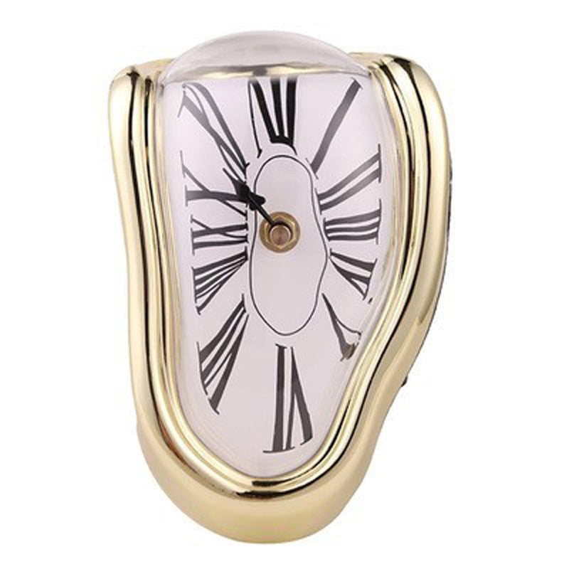 Modern Melting Shelf Clock Roman Numerals Art-Inspired Desk Decor Silver — Image 9