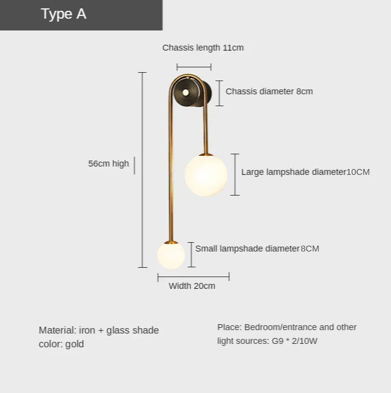 Modern Wall Sconce Light Fixture Iron Frosted Glass Dual Globe 56cm Gold — Image 5