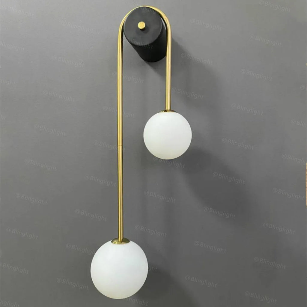 Modern Wall Sconce Light Fixture Iron Frosted Glass Dual Globe 56cm Gold — Image 9