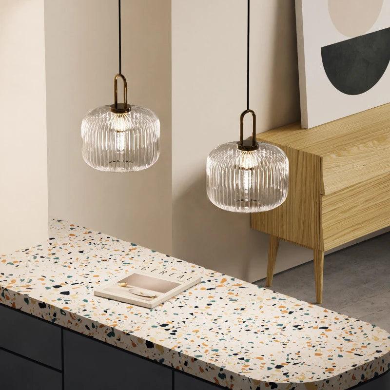 Modern Glass Pendant Light Fixture with Brass Finish for Dining Room or Kitchen — Image 3