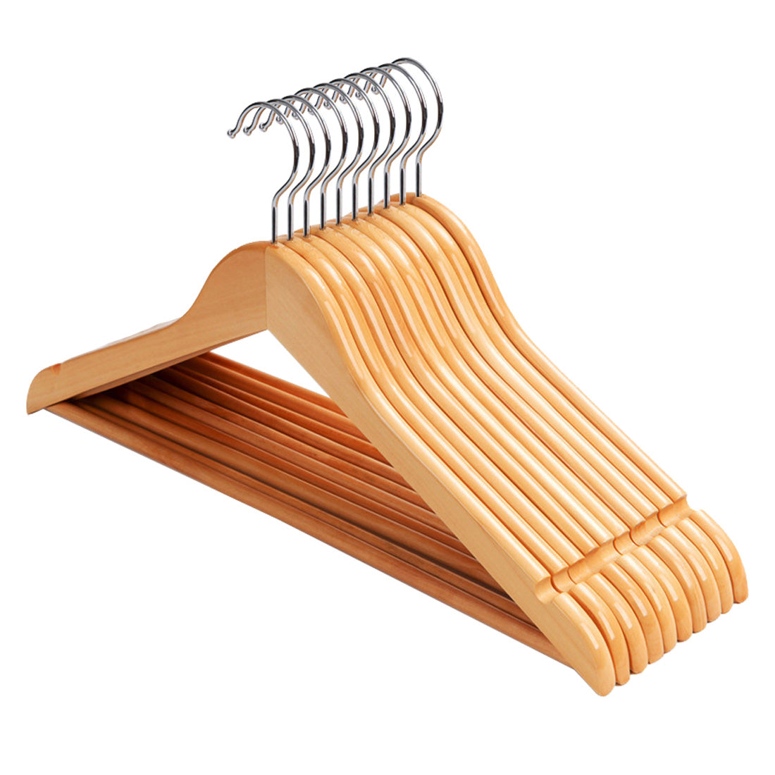 Premium Wooden Clothes Hangers Set of 10 Natural Finish Non-Slip 360-Degree Swivel Hook — Main Image