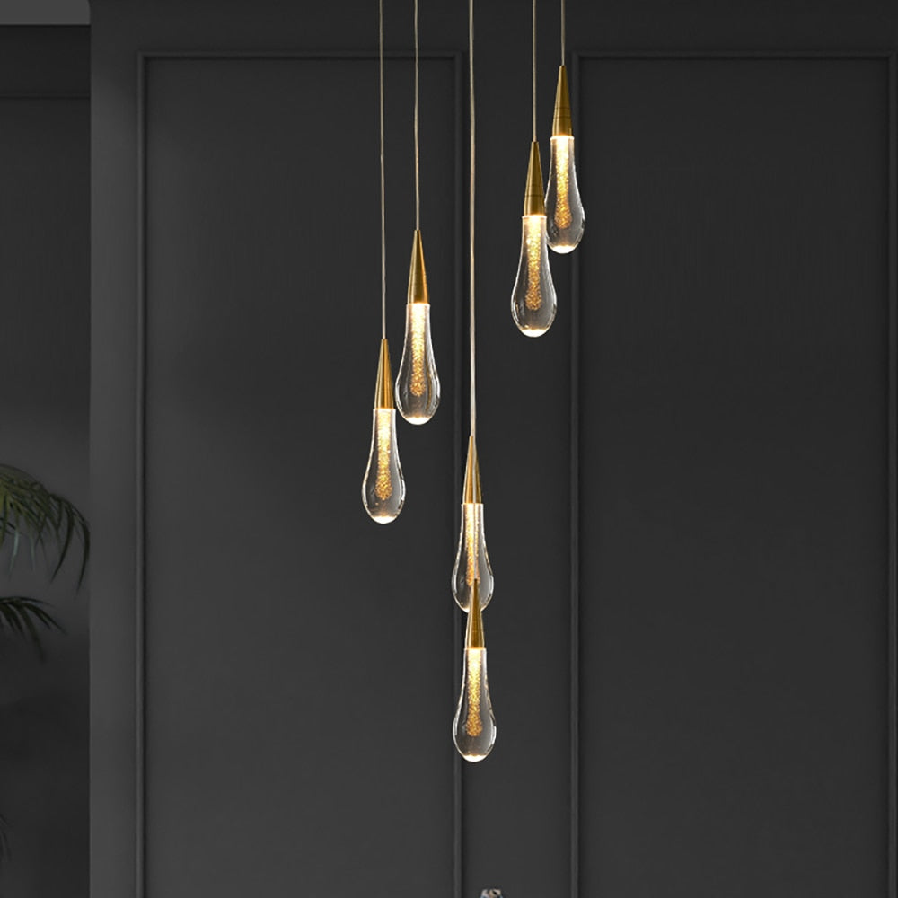 Modern LED Pendant Light Fixture Teardrop Gold Finish Adjustable Height — Image 3