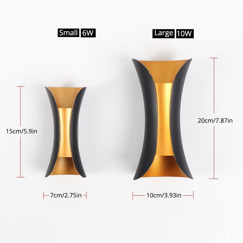 Modern LED Wall Sconce Light Fixture - Black and Gold, IP65 Waterproof, Small 6W/Large 10W — Image 3