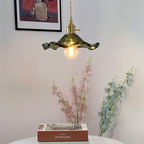 Vintage Glass Pendant Light Retro Ceiling Lamp Brass Finish Green Shade — Image 6