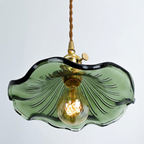 Vintage Glass Pendant Light Retro Ceiling Lamp Brass Finish Green Shade — Image 7