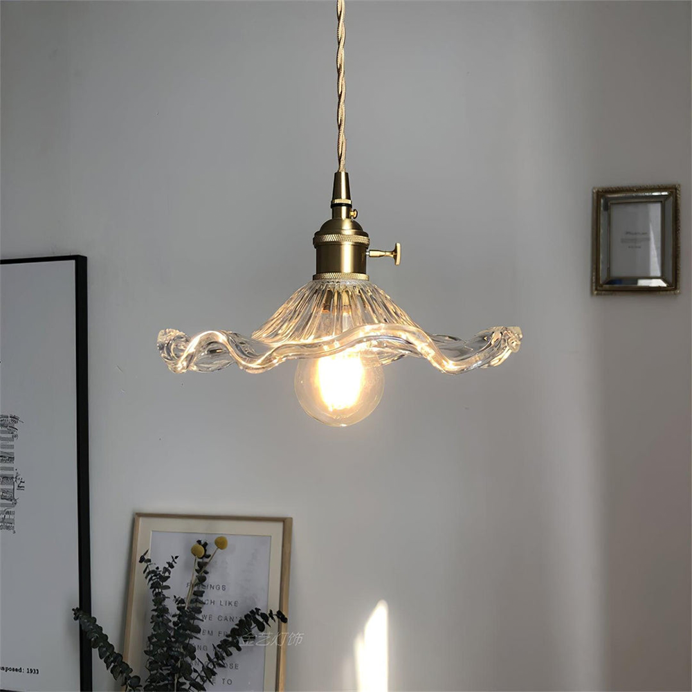 Vintage Glass Pendant Light Retro Ceiling Lamp Brass Finish Green Shade — Image 8