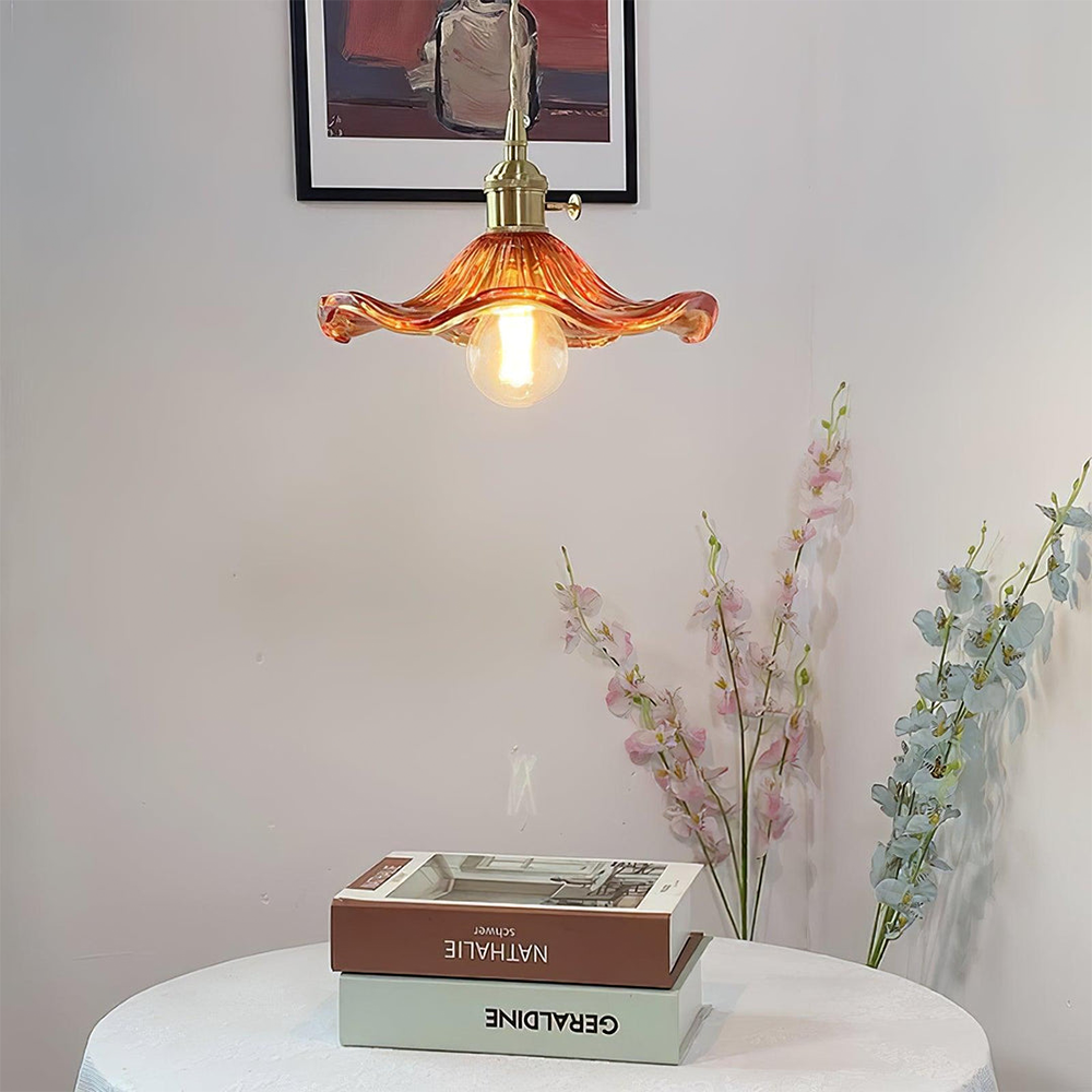 Vintage Glass Pendant Light Retro Ceiling Lamp Brass Finish Green Shade — Image 9
