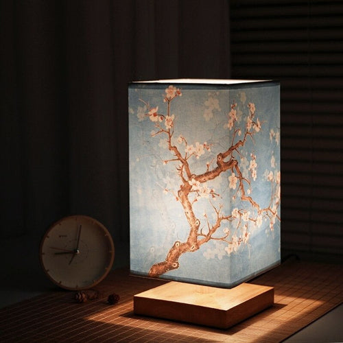 Elegant Table Lamp with Wooden Base Asian-Inspired Fabric Shade — Image 2