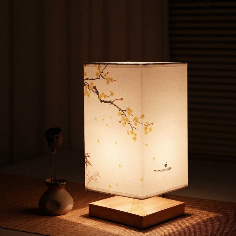 Elegant Table Lamp with Wooden Base Asian-Inspired Fabric Shade — Image 3