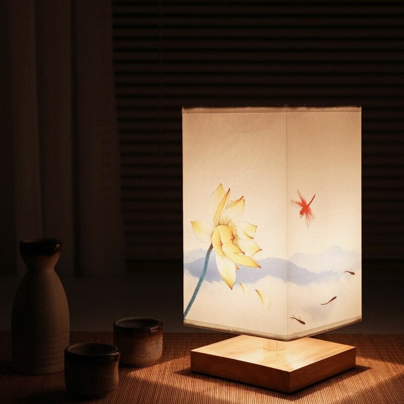 Elegant Table Lamp with Wooden Base Asian-Inspired Fabric Shade — Image 4