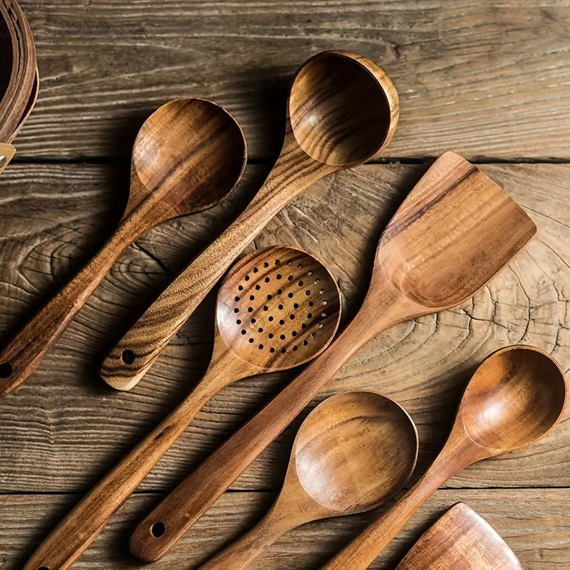 Acacia Wood Kitchen Utensil Set 5-Piece Cooking Tools Natural Eco-Friendly — Image 3