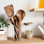 Acacia Wood Kitchen Utensil Set 5-Piece Cooking Tools Natural Eco-Friendly — Image 2