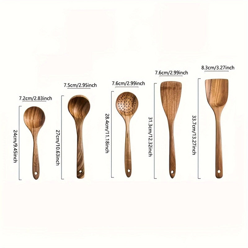 Acacia Wood Kitchen Utensil Set 5-Piece Cooking Tools Natural Eco-Friendly — Image 5