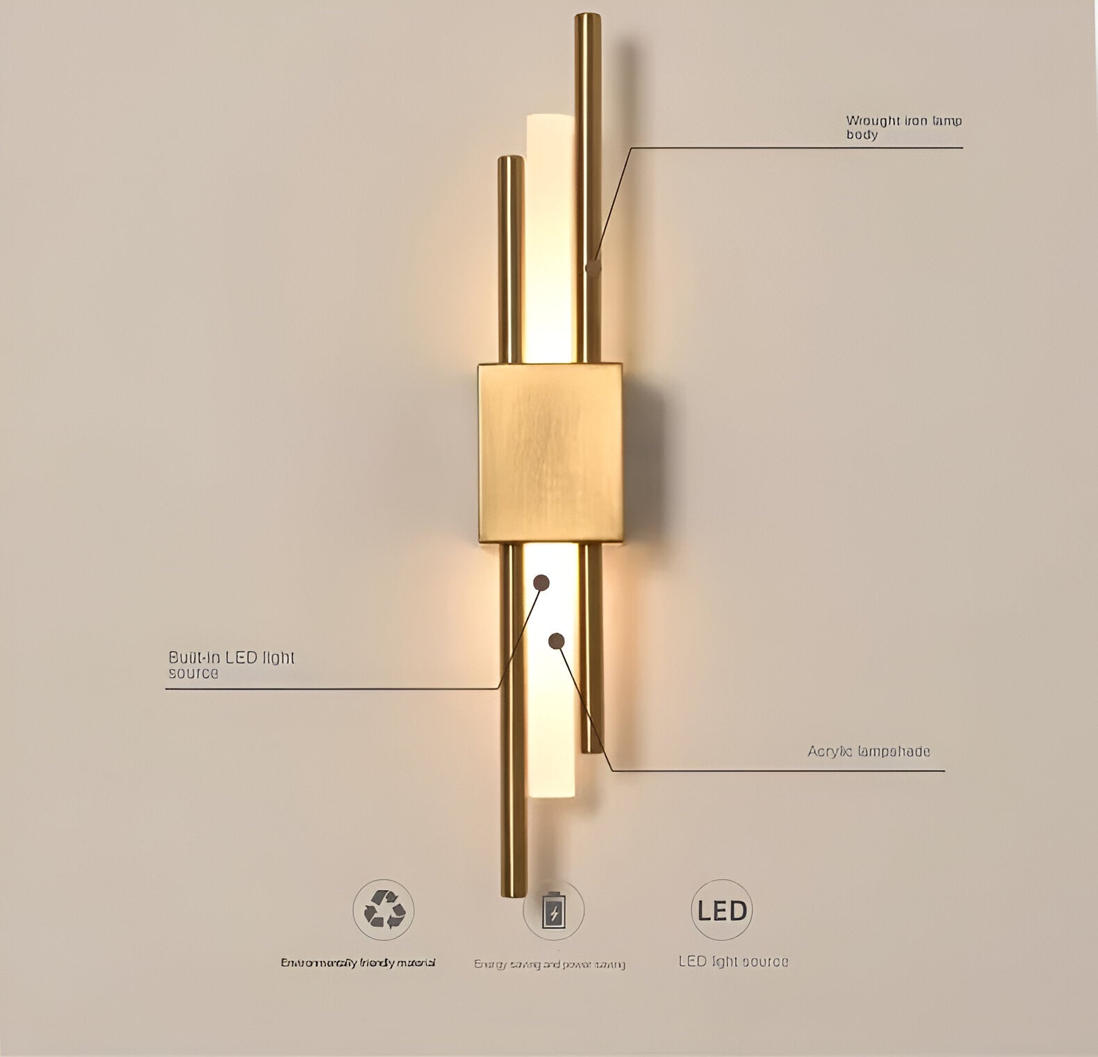 Modern LED Wall Sconce Light Fixture - Gold Finish, Acrylic and Metal, 50cm — Image 17