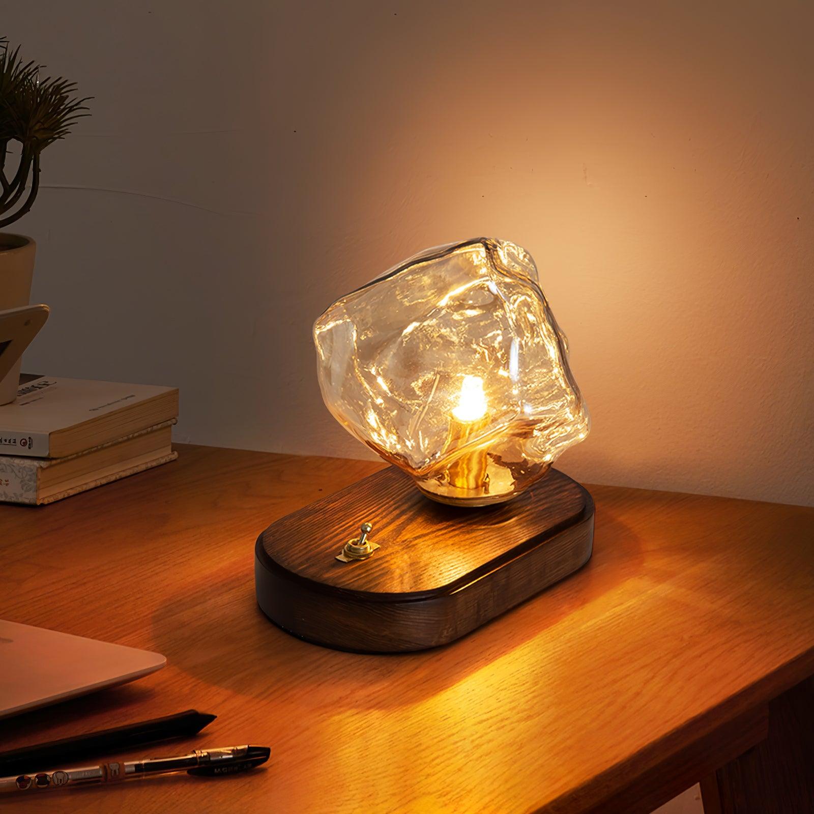 Elegant Glass Table Lamp with Wooden Base – Ambient Lighting for Home Decor — Image 4