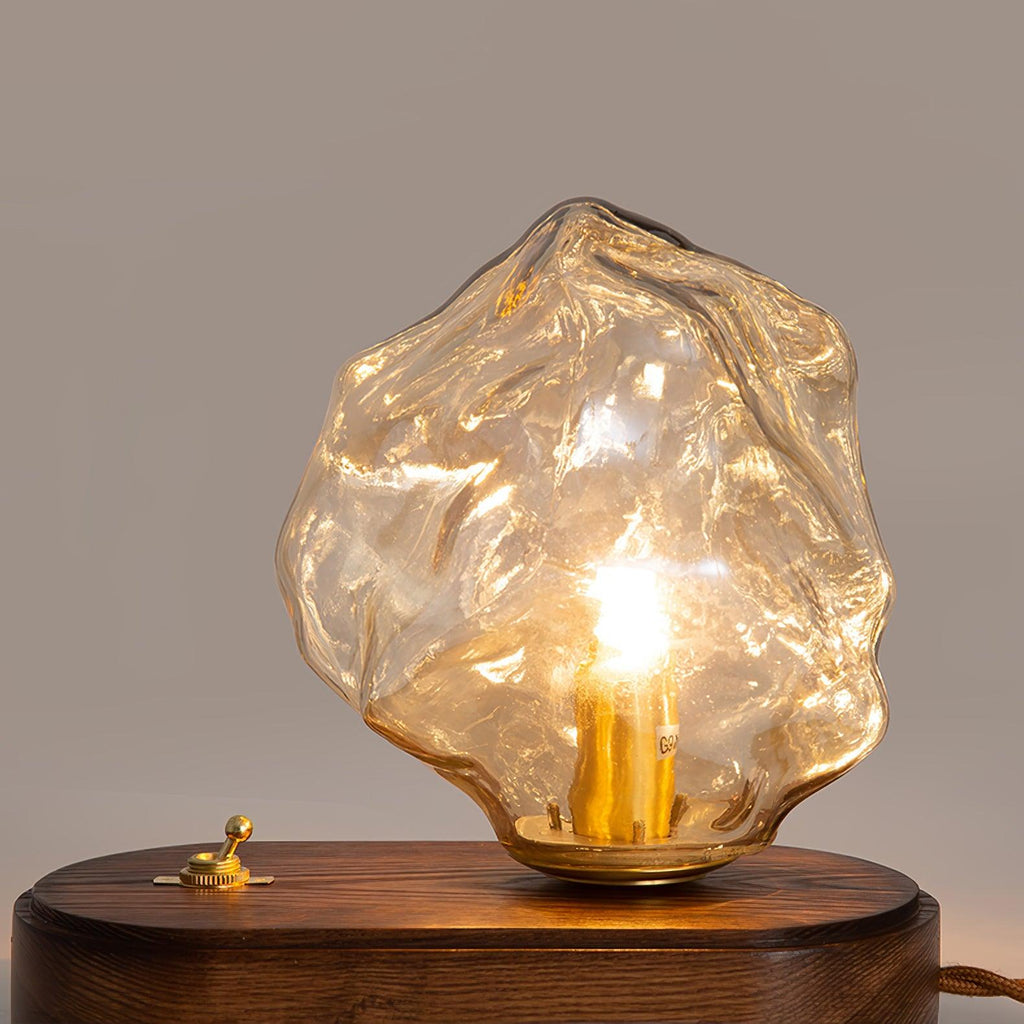 Elegant Glass Table Lamp with Wooden Base – Ambient Lighting for Home Decor — Image 5