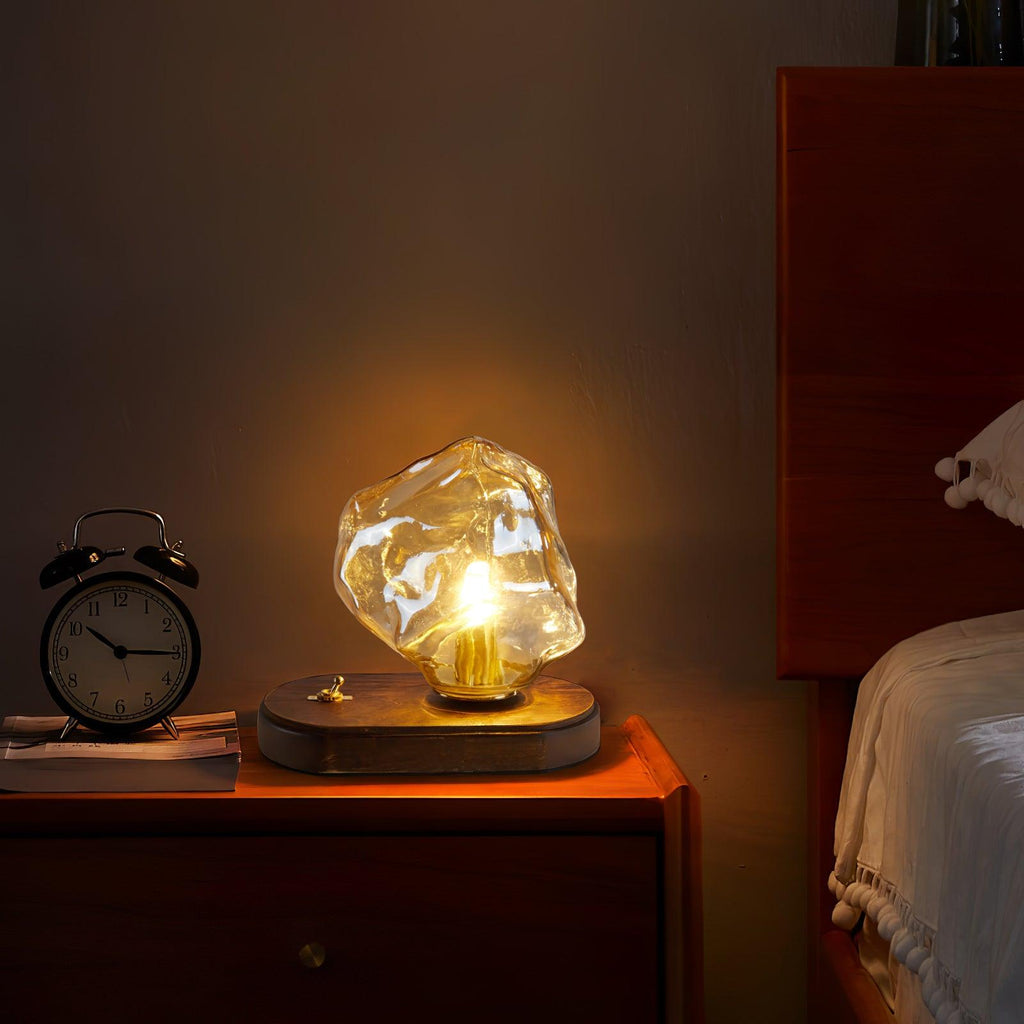 Elegant Glass Table Lamp with Wooden Base – Ambient Lighting for Home Decor — Image 8