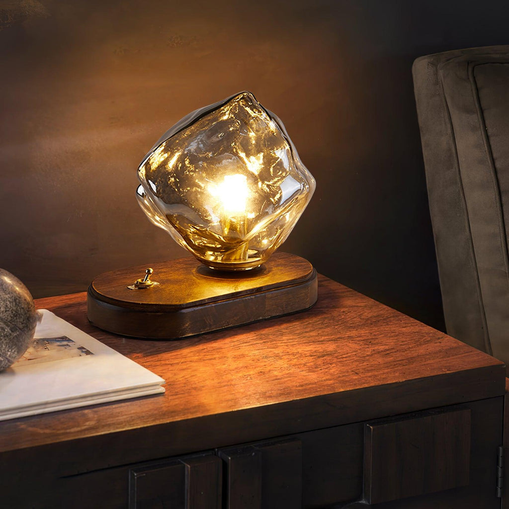 Elegant Glass Table Lamp with Wooden Base – Ambient Lighting for Home Decor — Image 9